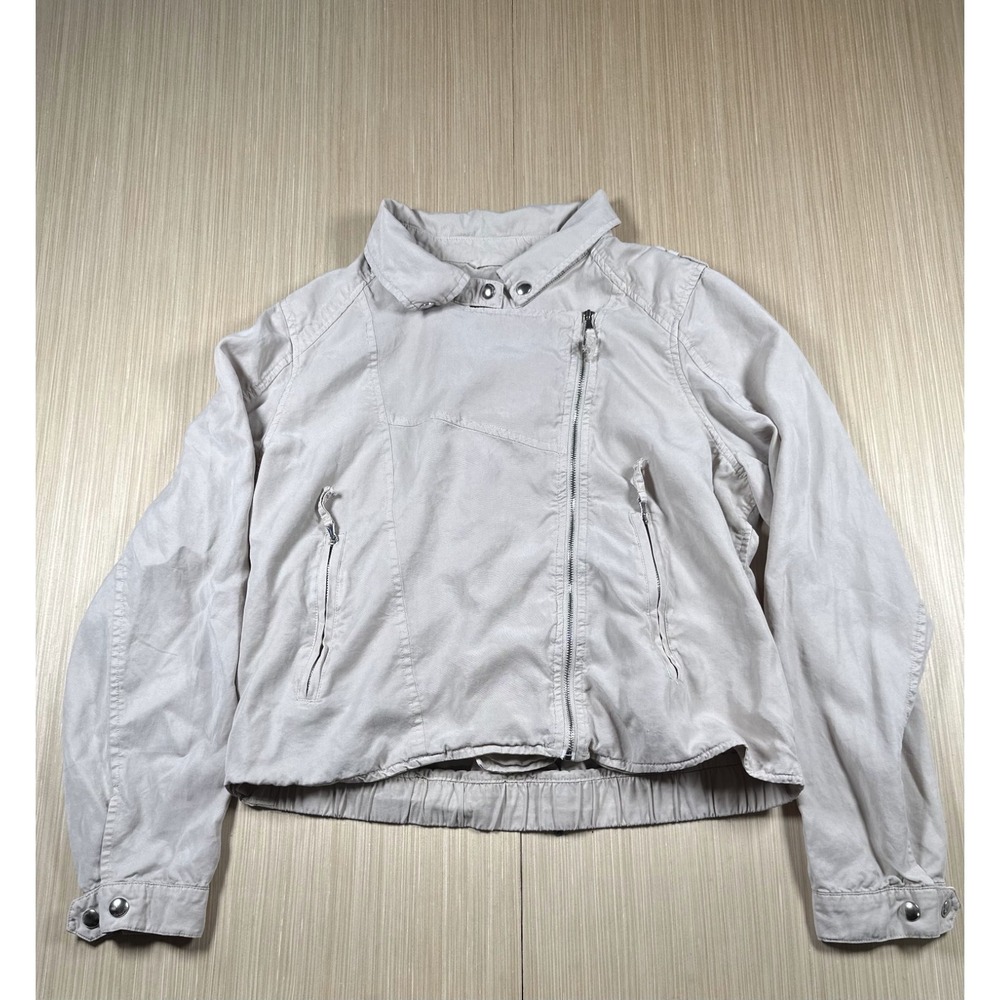Blanknyc Biker Motorcycle Denim Jackets Women Large White Lyocell Racing Outdoor